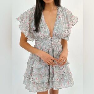 Talulah Sage Floral Coquette Mini Dress